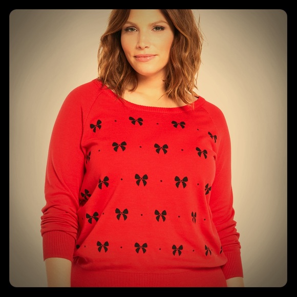 Torrid Retro Red Black Bow Sweater 1X NWT - Picture 1 of 5